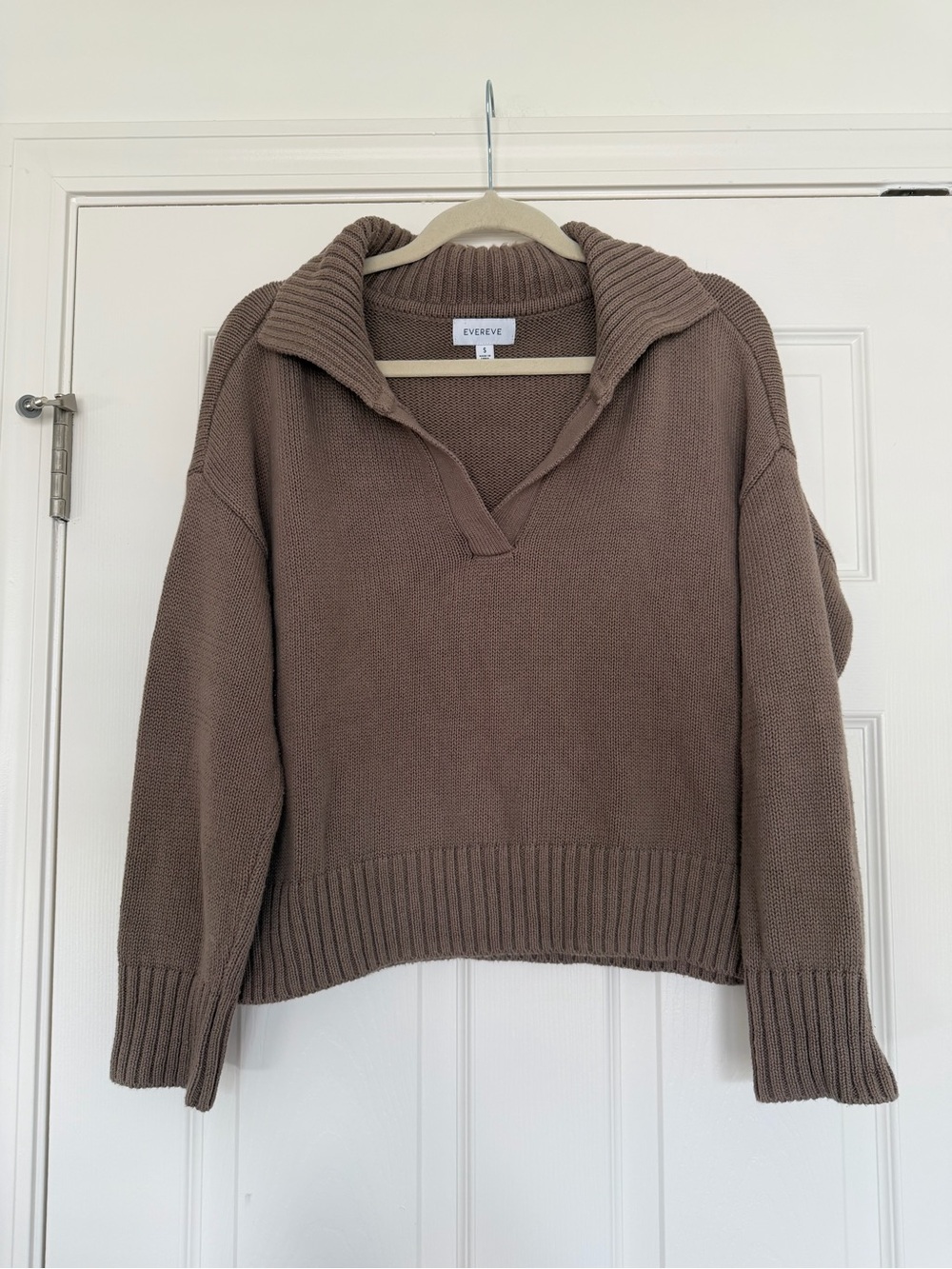 Evereve Taupe Knit Collared Pullover Sweater